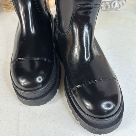 Scotch & Soda Black Leather Aubri Knee High Tall Chelsea Lug Sole 38/7.5 - Picture 10 of 11